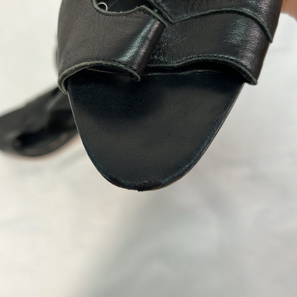 Brian Atwood Black Leather Stilettos Asymmetrical with Ankle Tie - Picture 13 of 14